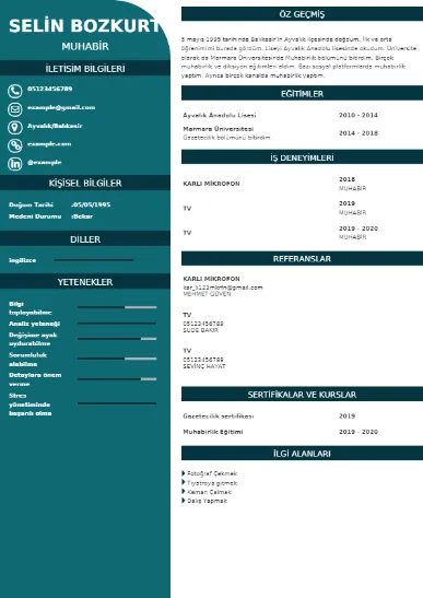 Muhabir örnek cv indir